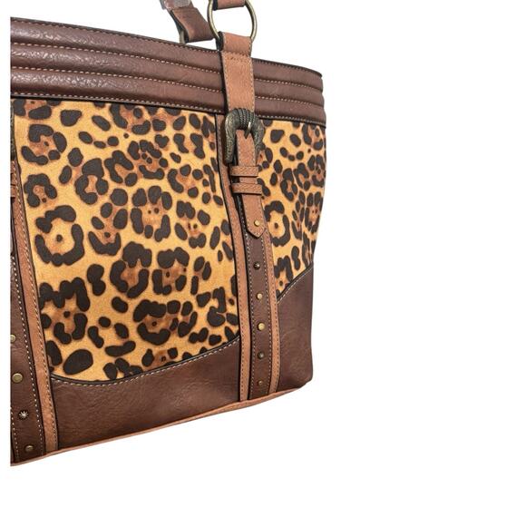 NWT! Justin Cheetah Animal Print Concealed Carry with Brown Trim Tote - Picture 5 of 12